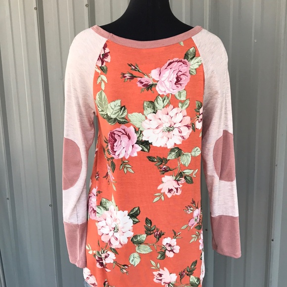 NEW Floral baseball tee orange pink women Oddi bou - Picture 4 of 4