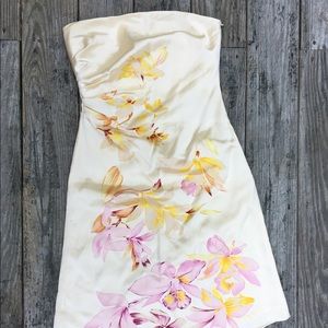Silk Strapless Floral Dress