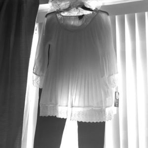 White Lace top and Black Dress pants