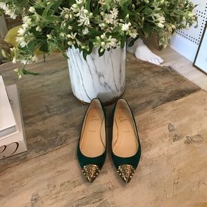 Christian Louboutin Green Suede & Gold toe flats