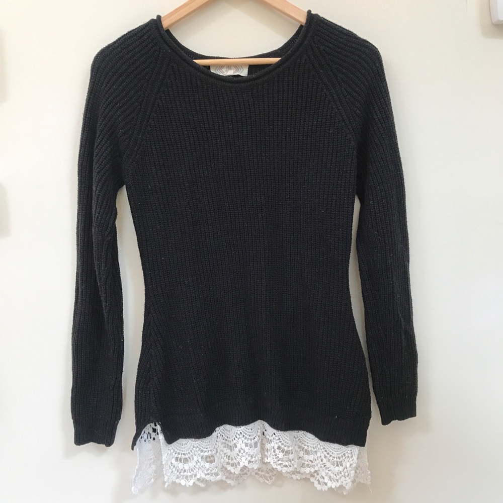 Black Sweater with Lace Details