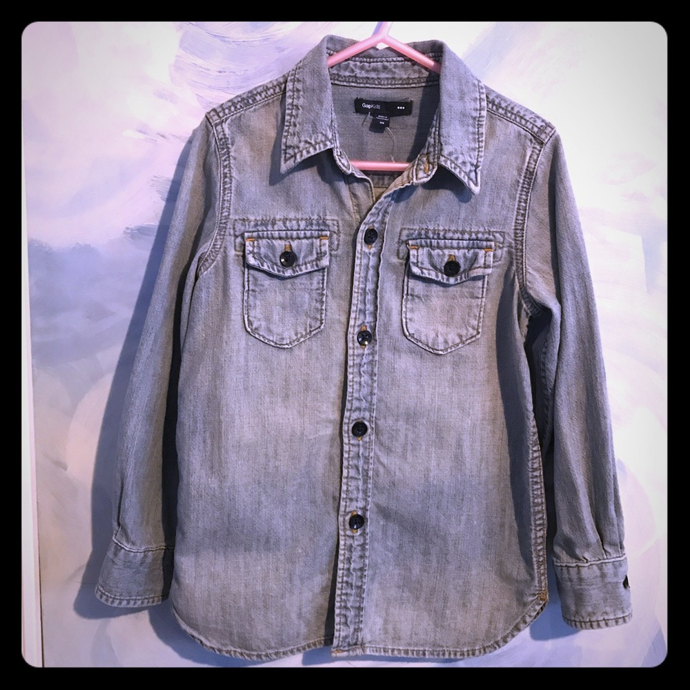 Gap Kids light blue denim long sleeve shirt