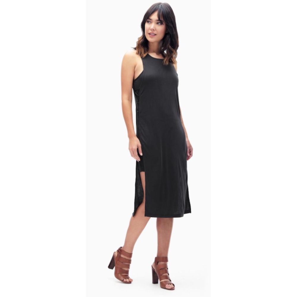 New Splendid Sandwash Rib Tie Dress Light Black SZ