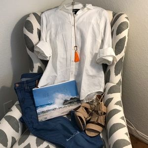 JCrew perfect fit white linen button-up