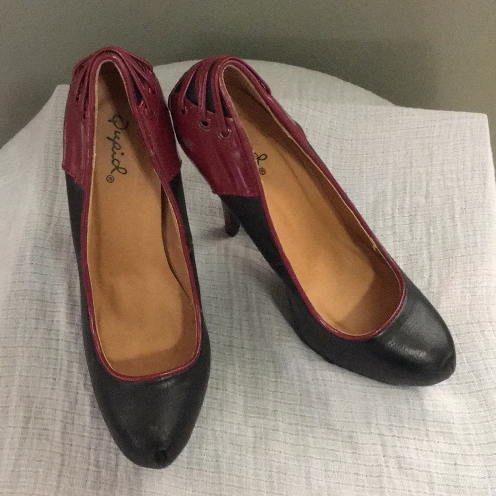 Qupid Black & Red Heels