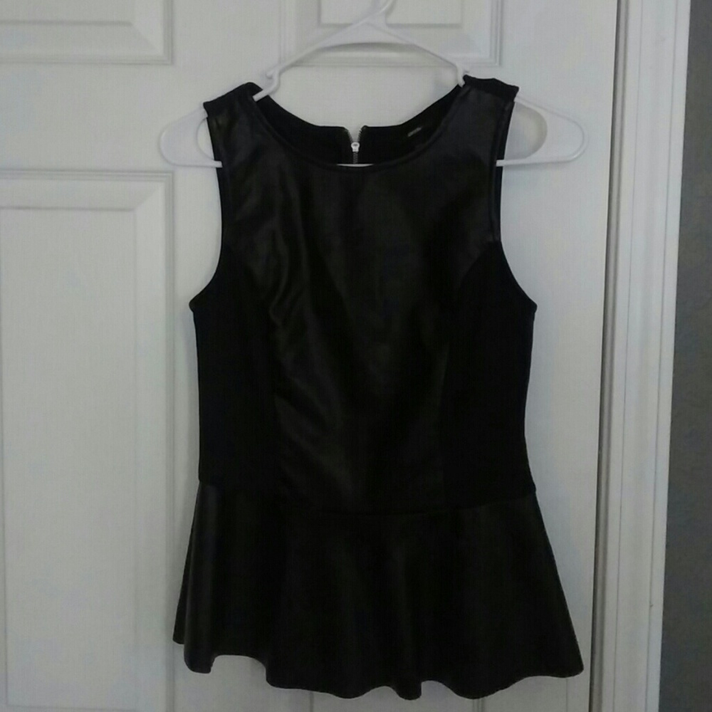 Cotton & leather black peplum top