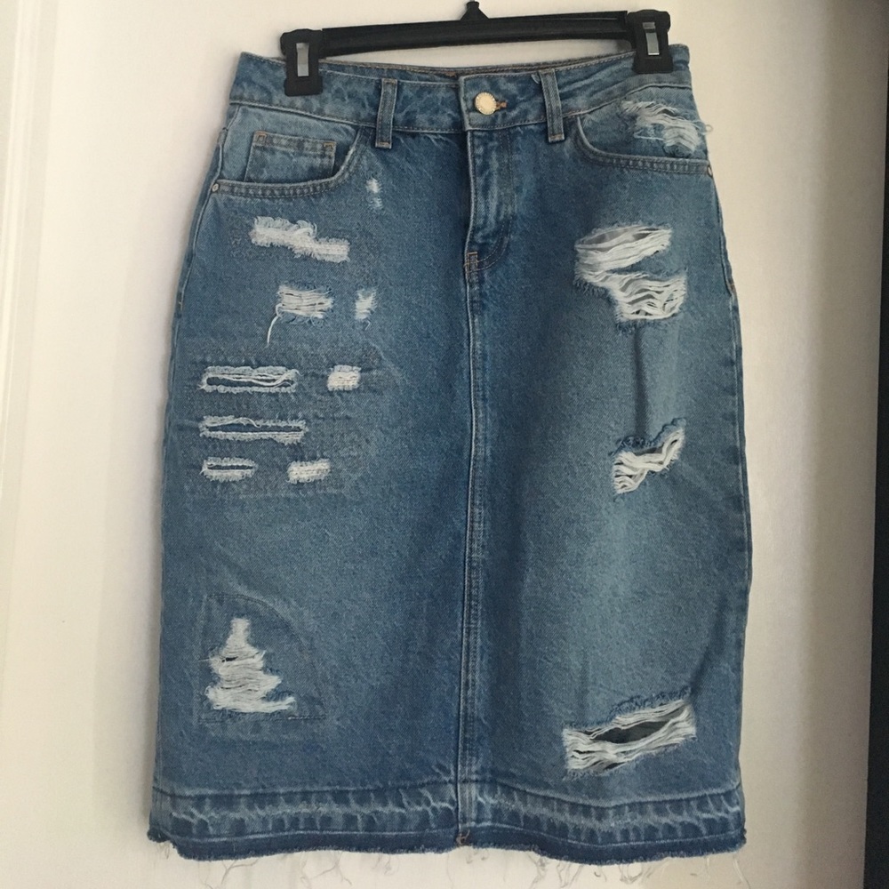 Zara Distressed Denim Skirt