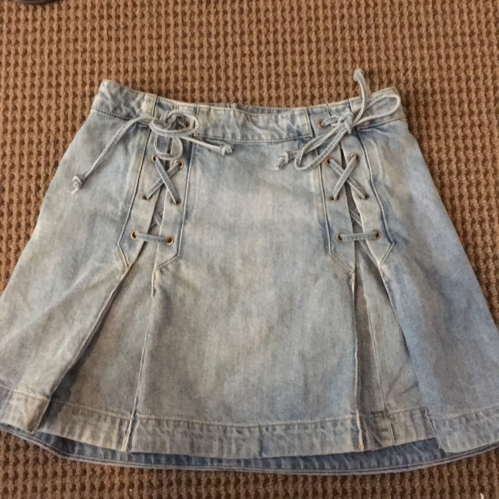 Free People Denim Lace Up Bow Jean Skirt