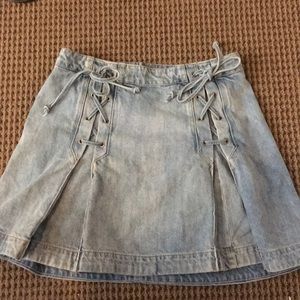 Free People Denim Lace Up Bow Jean Skirt