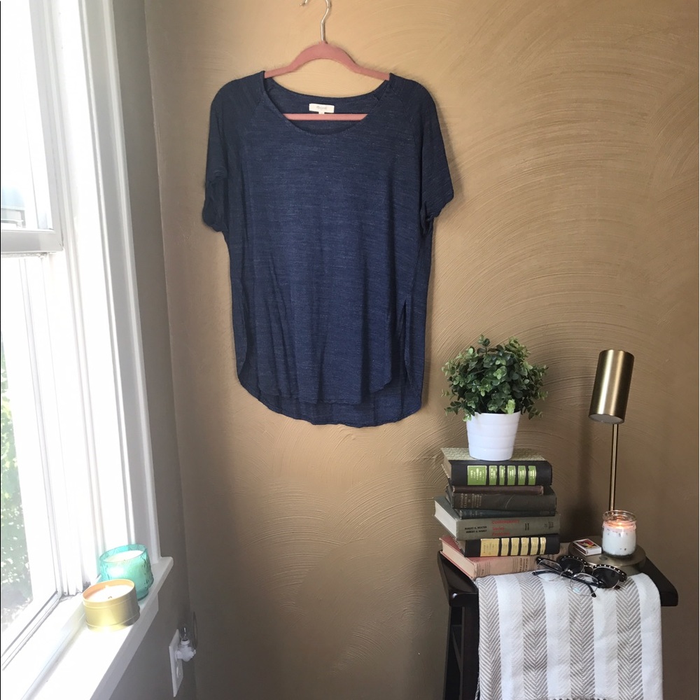 Navy Blue T-Shirt with Side Slits
