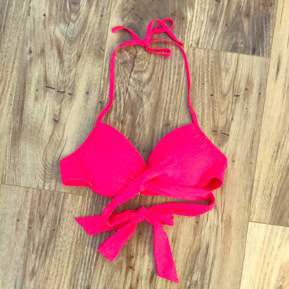 Hot pink bathing suit with wrap around back
