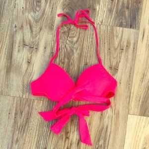 Hot pink bathing suit with wrap around back