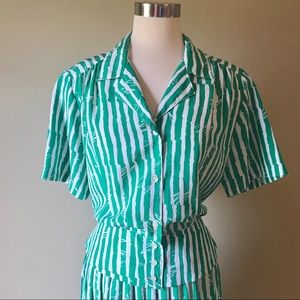 Vintage Green & White Striped Midi Skirt & Blouse Vintage Green & White Striped Midi Skirt & Blouse