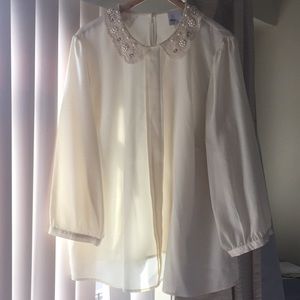 Pearled and Jeweled Collar Blouse