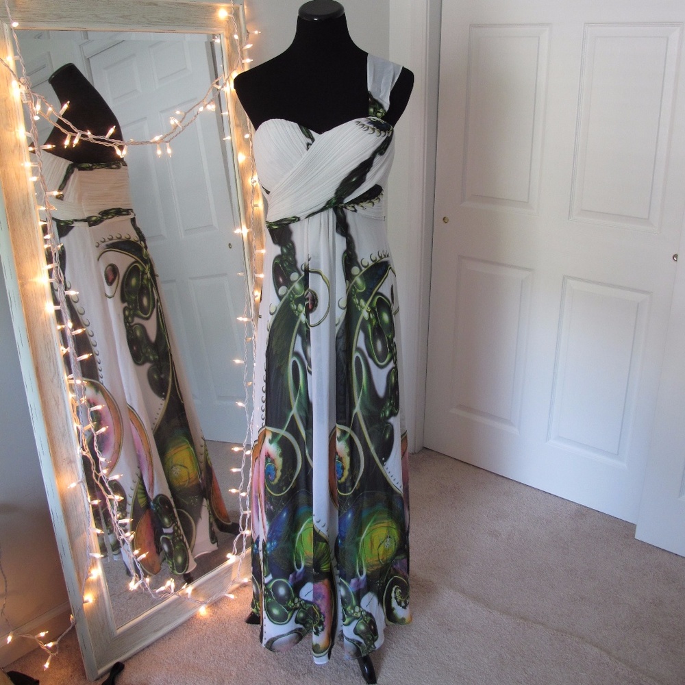 White and Green Maxi Dress