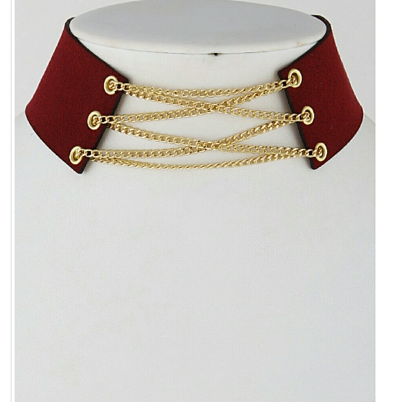 Bee Glam Jewelry - Burgundy Thick Corset Chain Choker