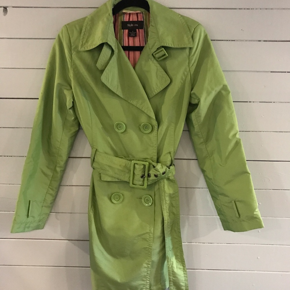 Style & Co belted lime green rain jacket