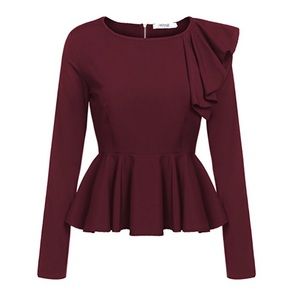 Ruffles Peplum Long Sleeve Dressy Blouse Tops