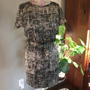 Crosshatch Black & White Tie Waist Dress