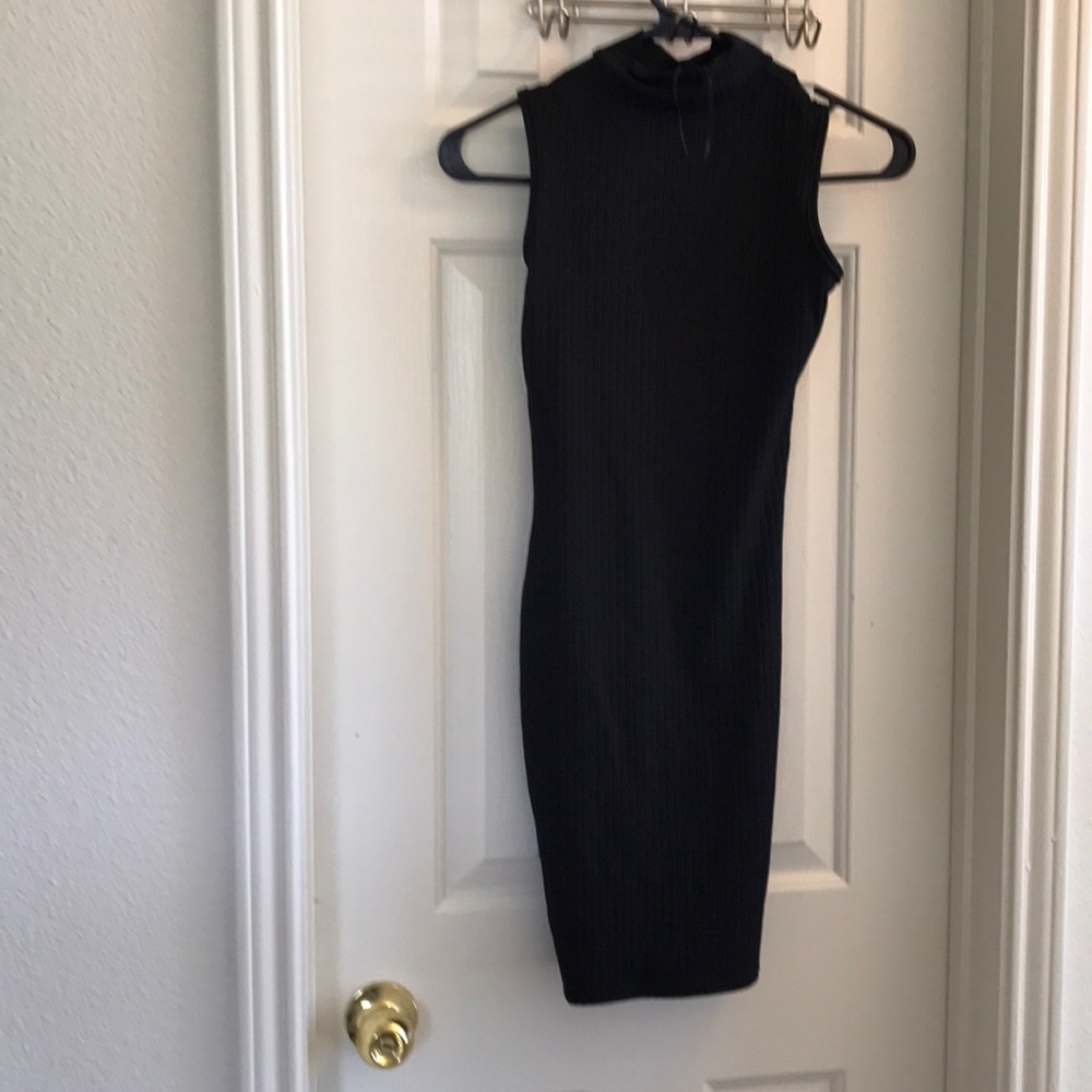 Black sleeveless mini dress