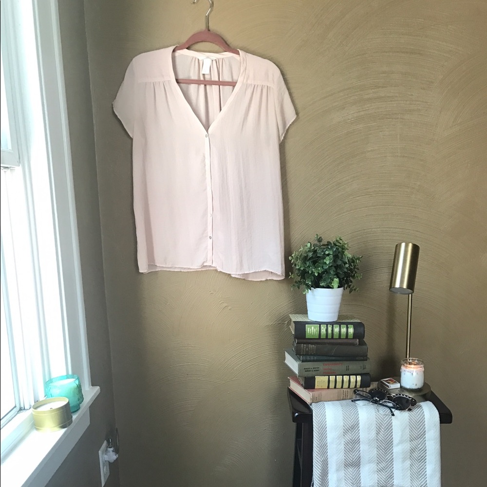 Light Pastel Pink V-Neck button up