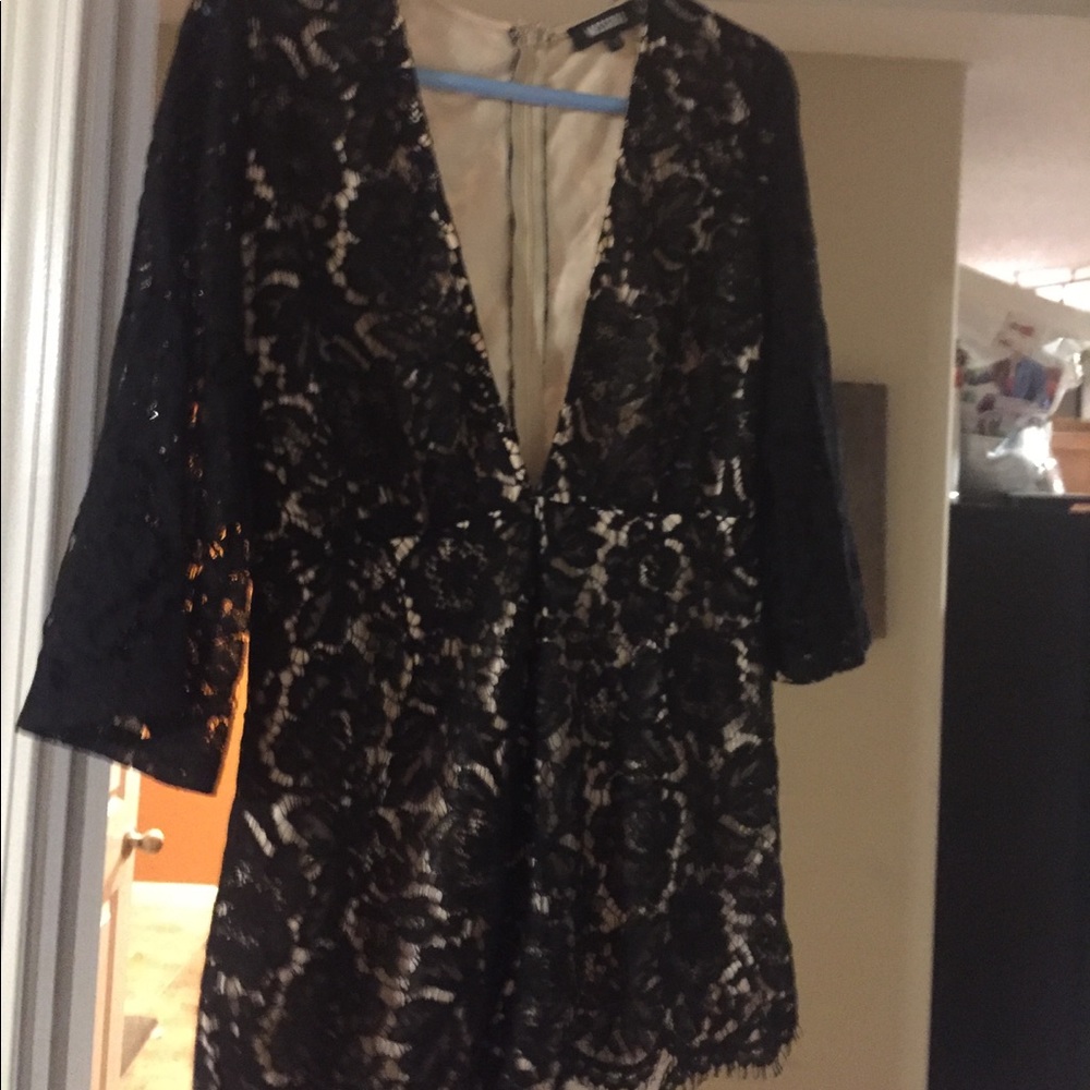 Black & champagne lace romper