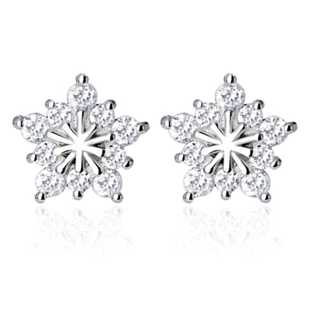 -White Crystal Sterling Silver Snow Stars NWT - Picture 2 of 3