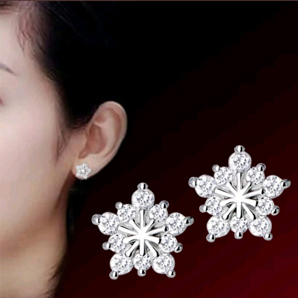 -White Crystal Sterling Silver Snow Stars NWT - Picture 3 of 3