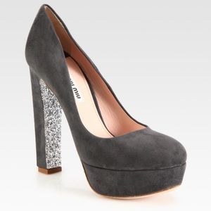 Miu Miu Grey Suede And Glitter Sole Pumps Miu Miu Grey Suede And Glitter Sole Pumps