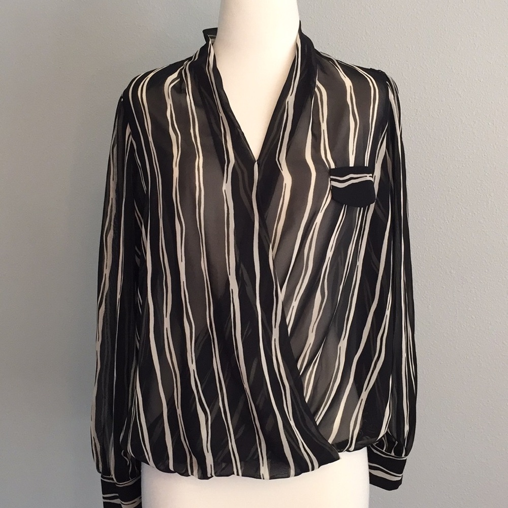 Pleione sheer faux wrap blouse with elastic waist