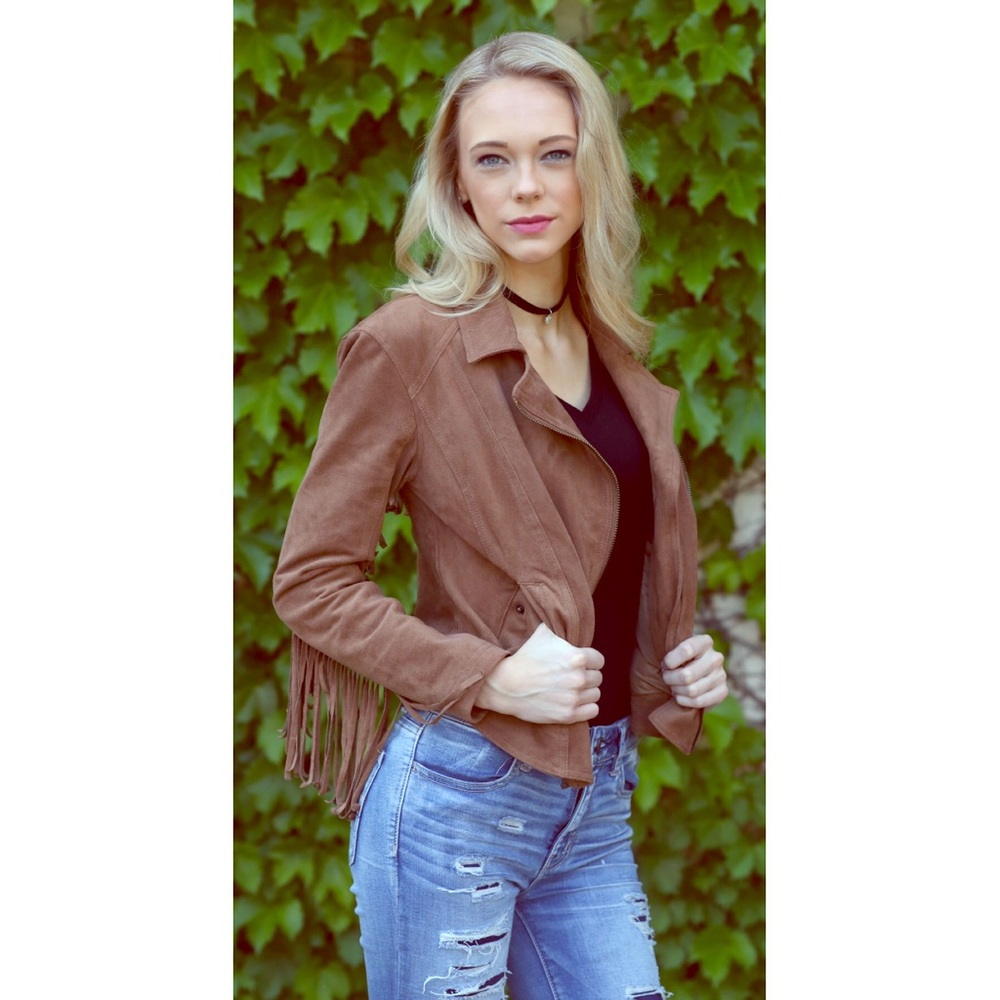 faux suede fringe moto jacket