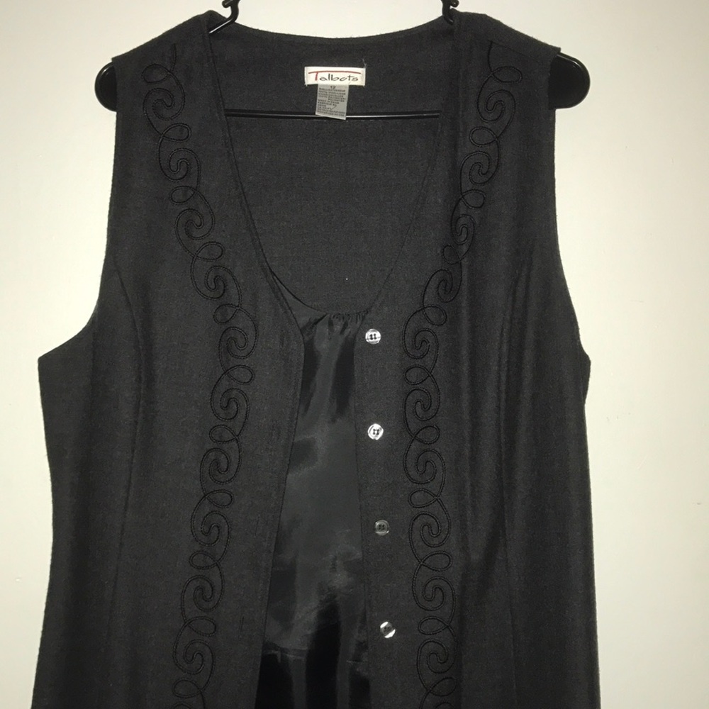 Talbot's Vintage Long Grey Embroidered Vest