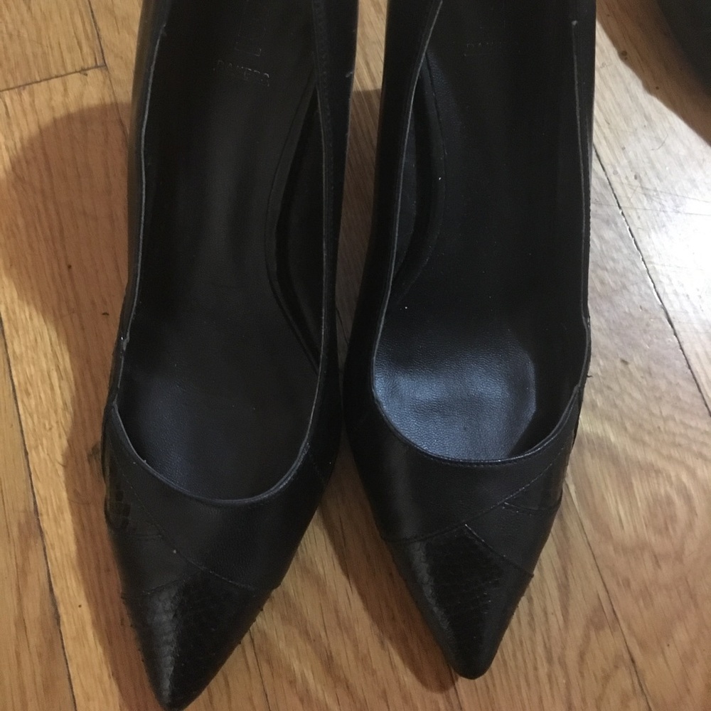 Baker black leather kitten toe heels