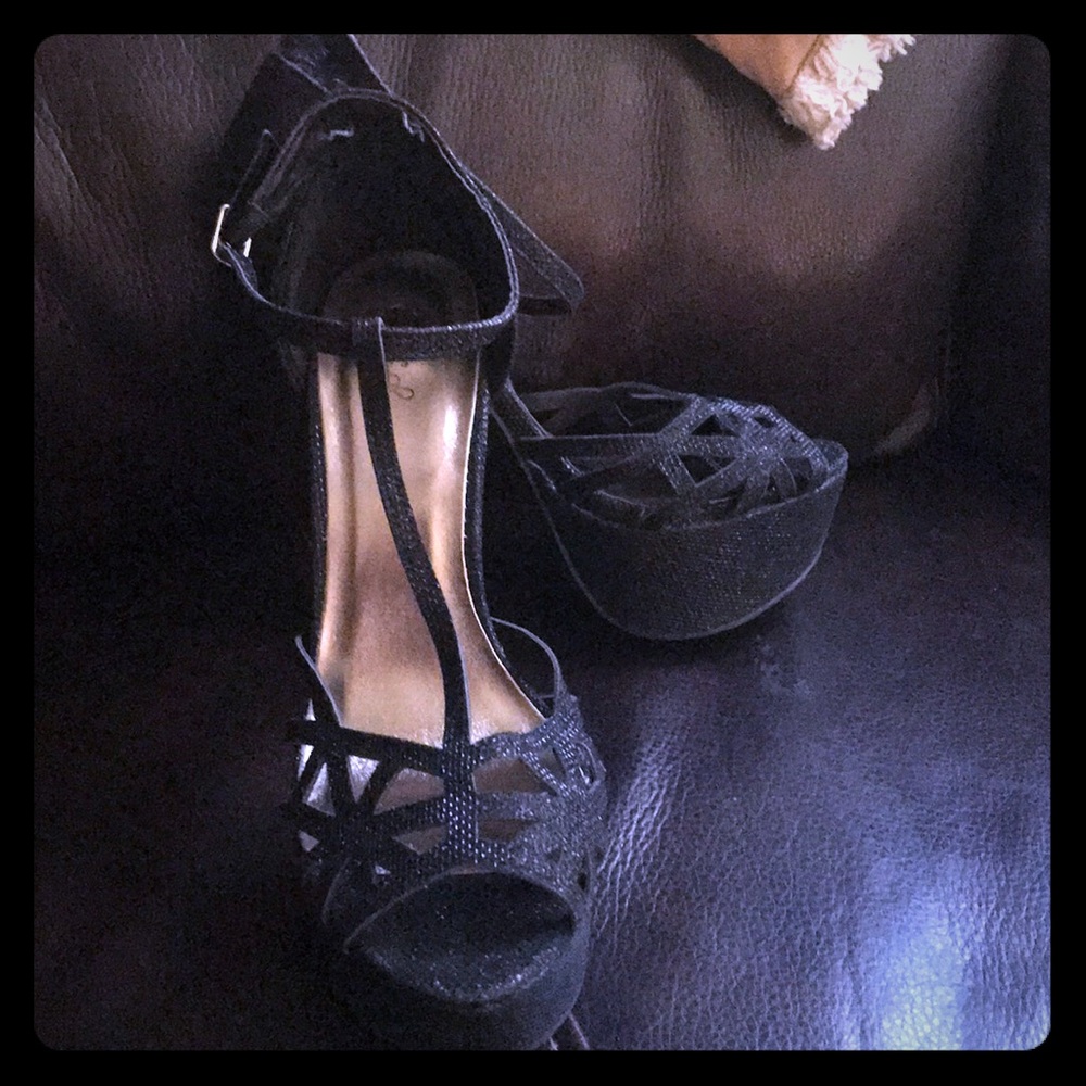 Black glitter heels