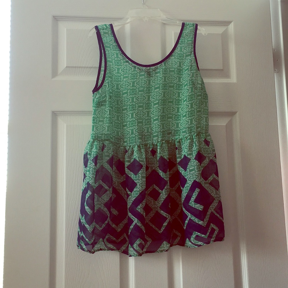 Chiffon Green and Navy blue Blouse