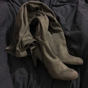 Grey thigh high boots
