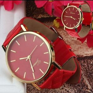 Woman watch red leather brand new luxury analogue