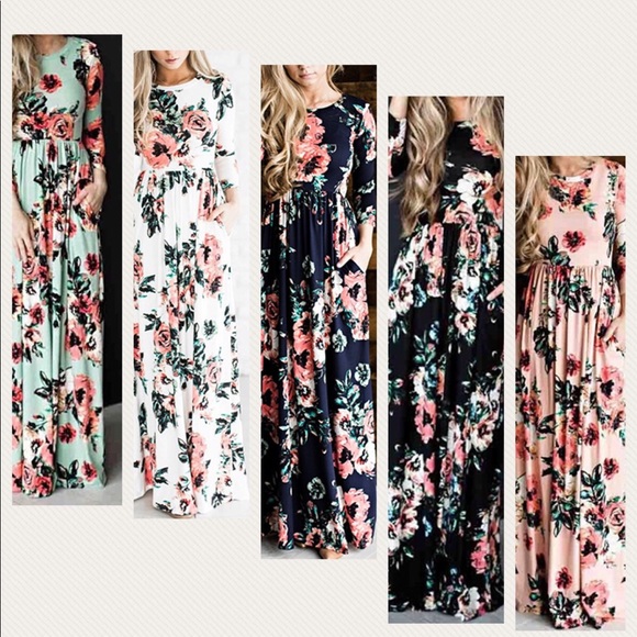 Floral Floor Length Dress *White* - Picture 1 of 3