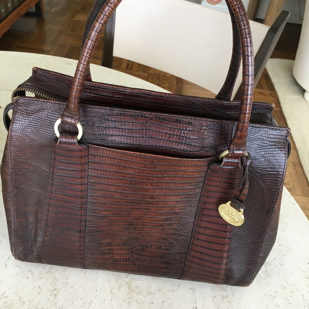 Brahmin Leather Handbag Brown Crocodile Pattern