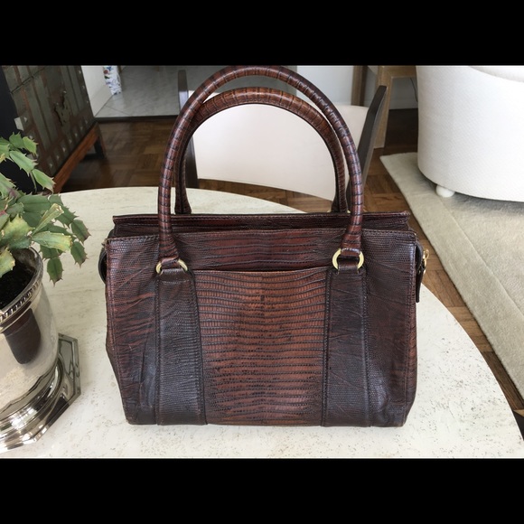 Brahmin Brown Crocodile Embossed Leather Purse Handbag Brass  Brahmin Leather Handbag Brown Crocodile Pattern