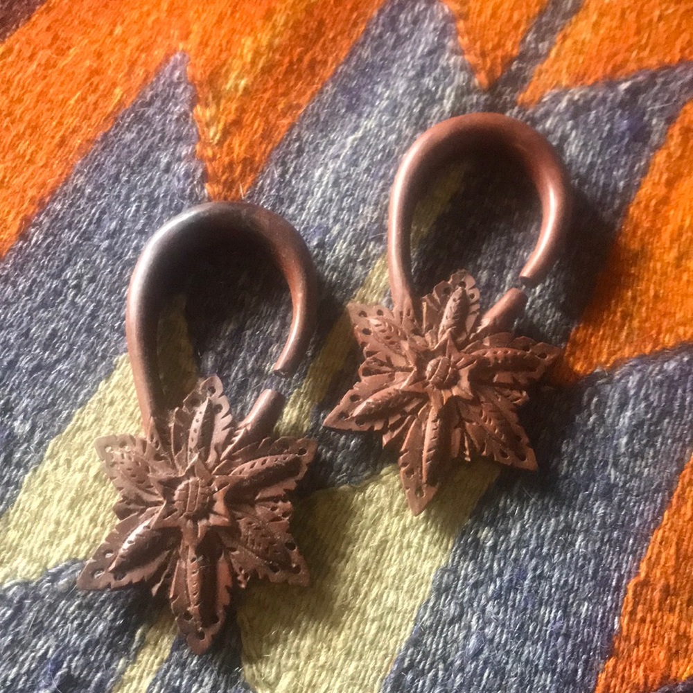 Gauged wooden earrings - never worn