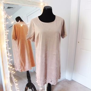 Faux Suede Short Sleeve Dress