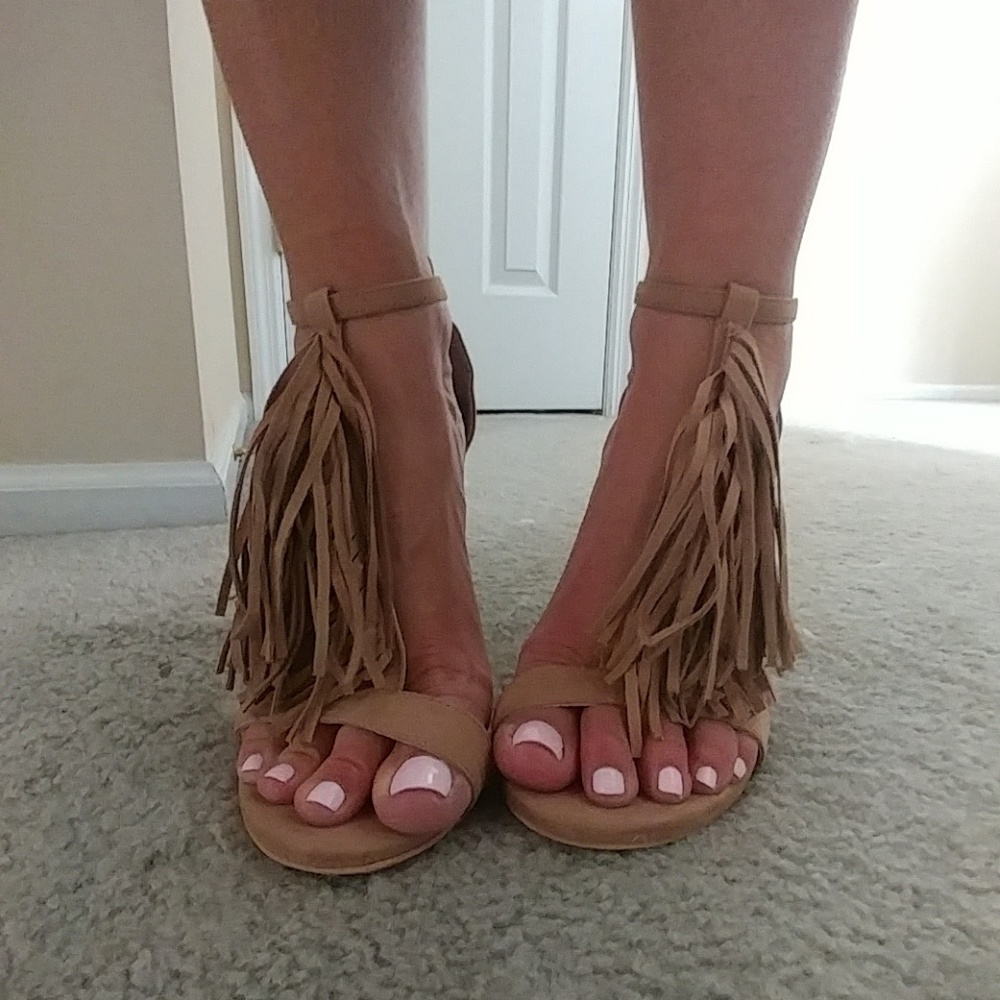 Express Size 9 fringe heel toe ankle strap