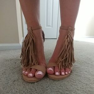 Express Size 9 fringe heel toe ankle strap