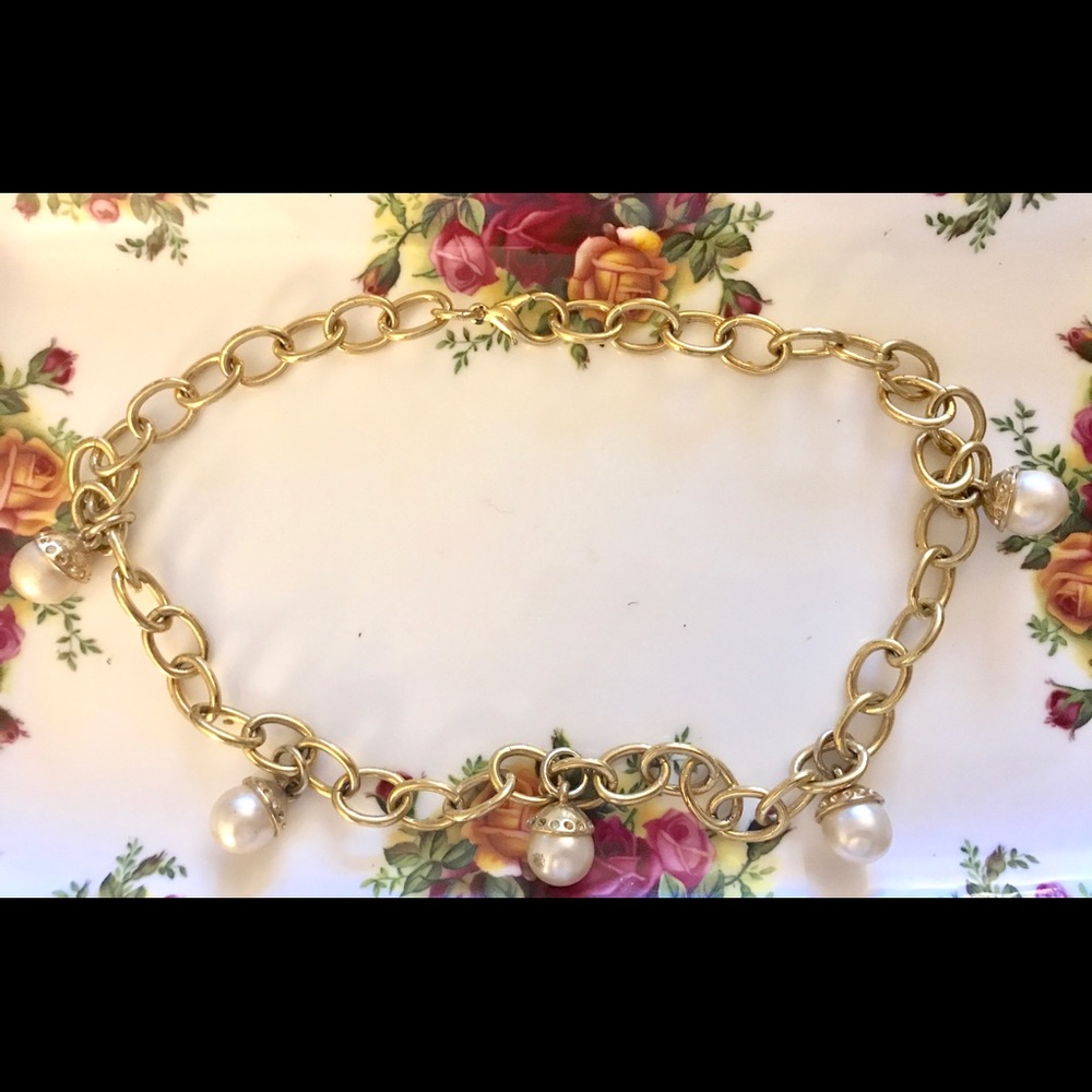 📿RETRO 60's-Necklace-Gold Link 5 Dangling Pearls