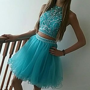Blue Two-Piece Homecoming/Prom Dress