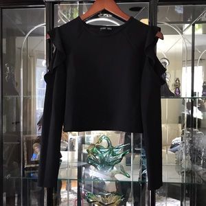 Zara Ruffle Shoulder crop top long Sleeve sz M