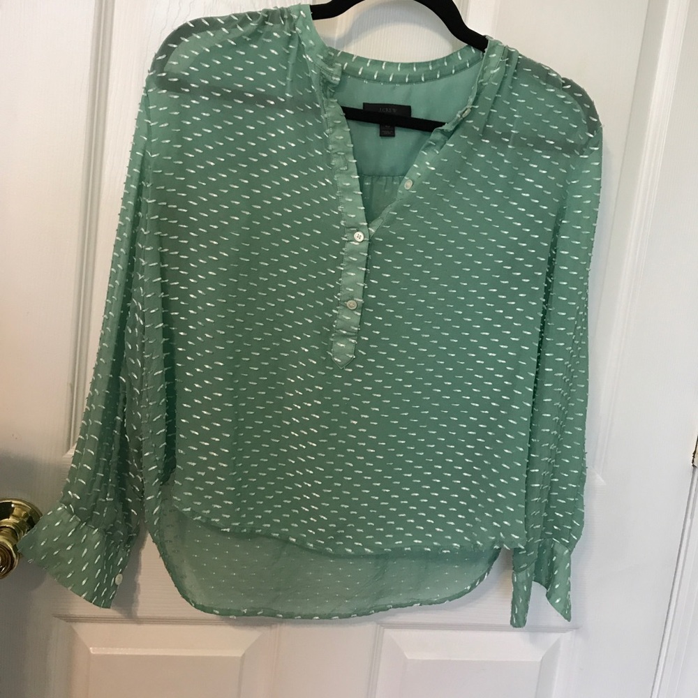 Women's J. Crew Sheer 3/4 sleeve green blouse