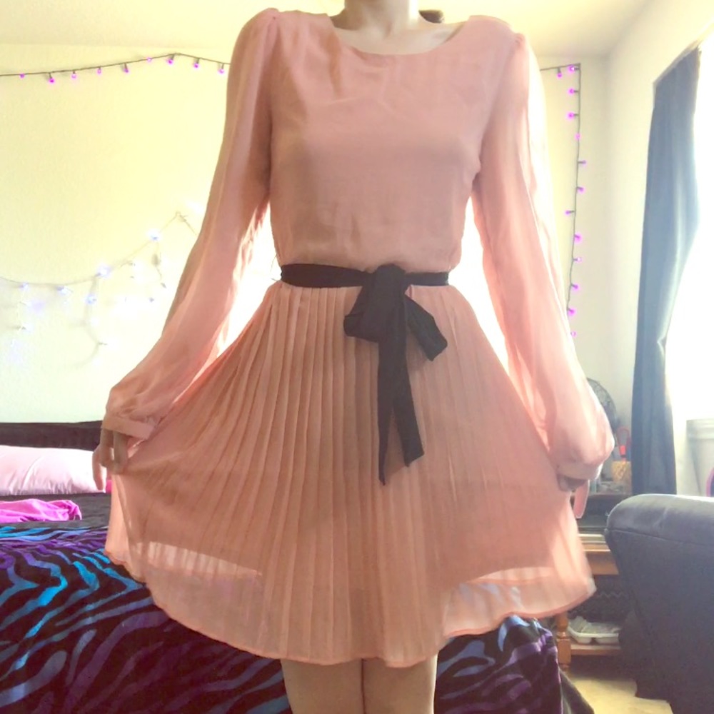 Long Sleeved Pleated Dress