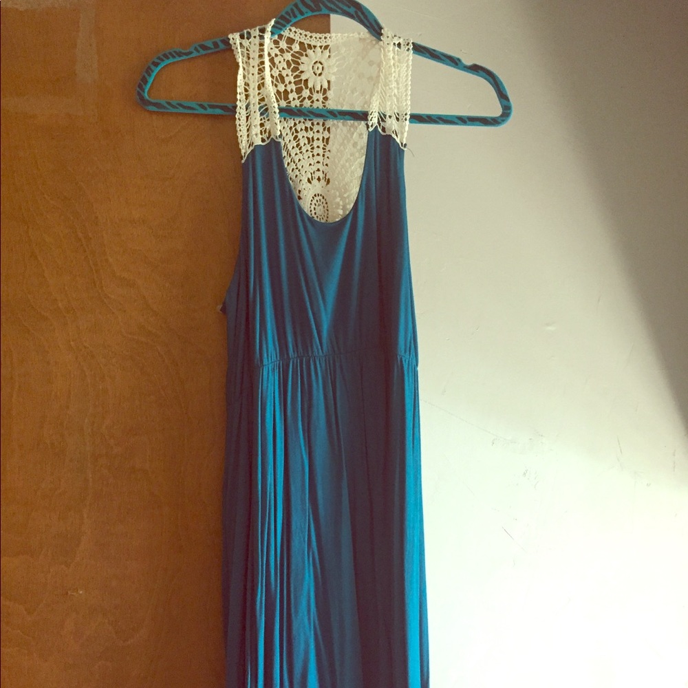 Dark teal dress with crotchet back